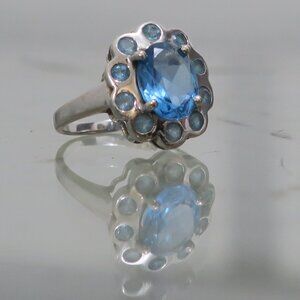 Women's Ring 14K Diamonds Blue Stones Flower